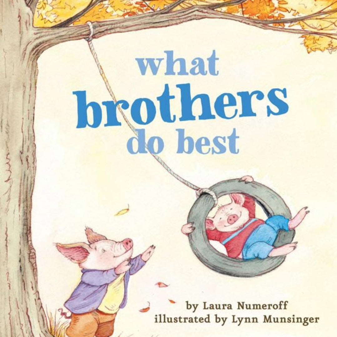 a book with 2 little piggies playing with a tire swing