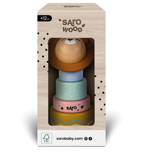 wooden stacking toy with a lion head