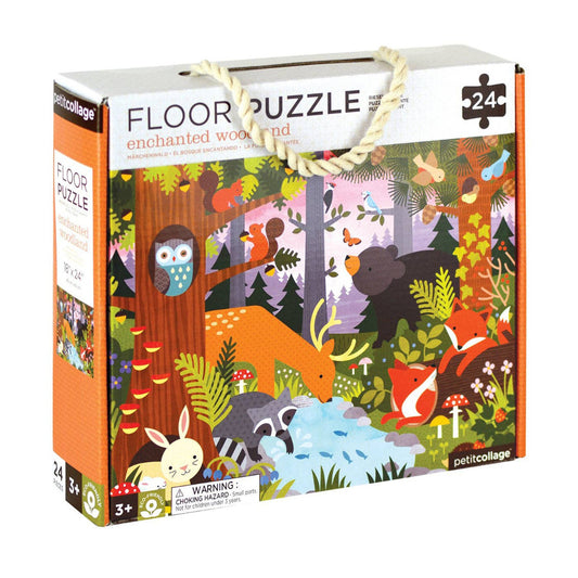Floor puzzle packaging with forest animals illustration on a white background