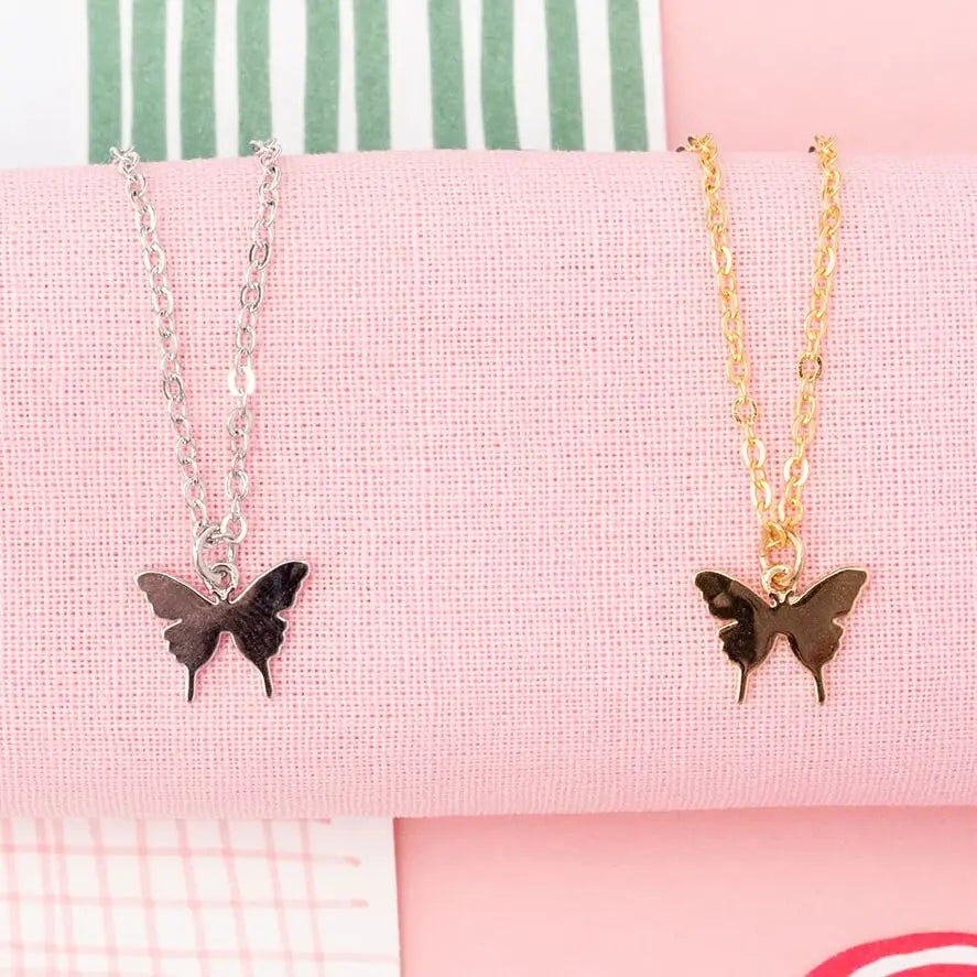 Gold Butterfly Pendant Childrens Charm Necklace