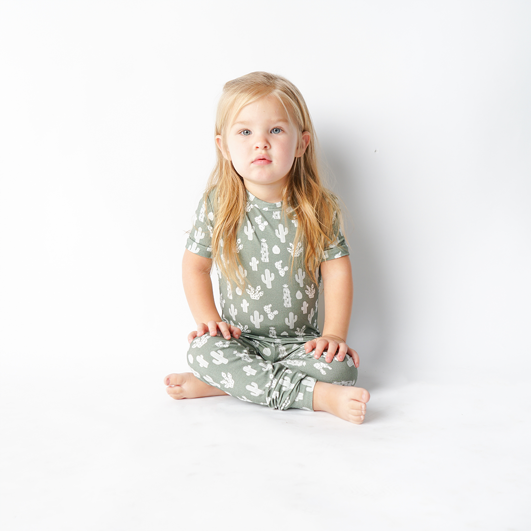 Stay Sharp Cactus Viscose Bamboo Two-Piece Short Sleeve Kids Pajama Set