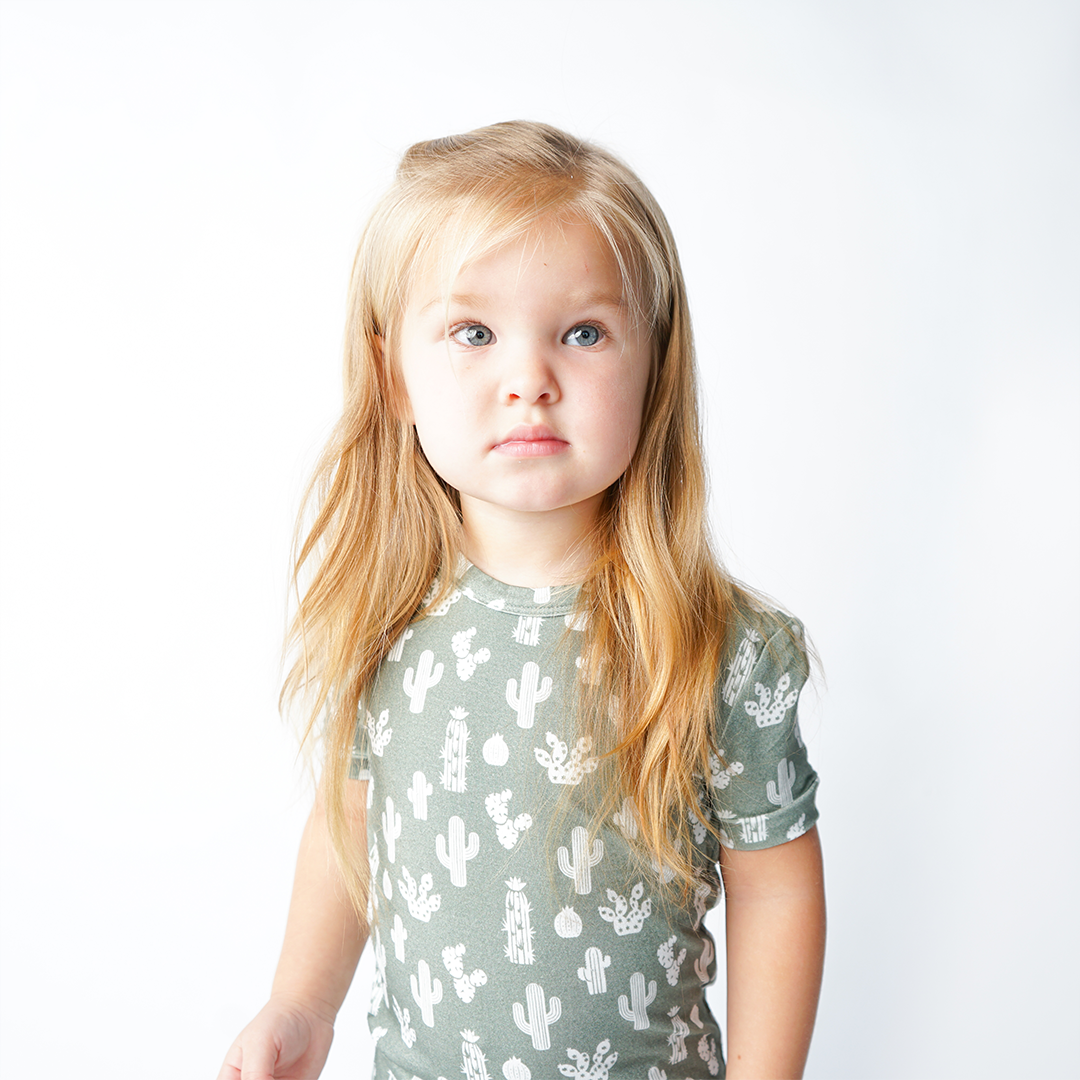 Stay Sharp Cactus Viscose Bamboo Short Sleeve Kids Pajama Shorts Set