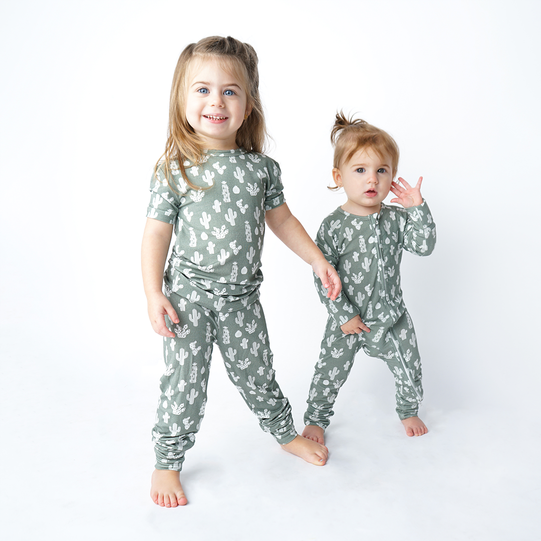 Stay Sharp Cactus Viscose Bamboo Two-Piece Short Sleeve Kids Pajama Set