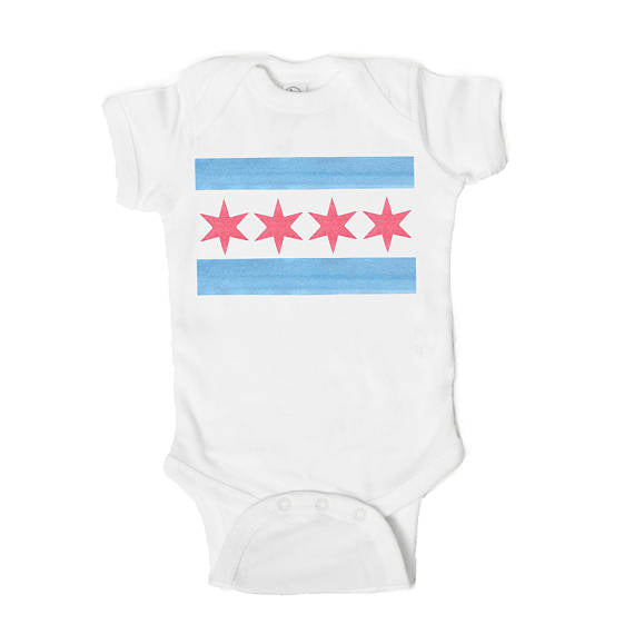 Chicago Flag Short Sleeve Baby Onesie