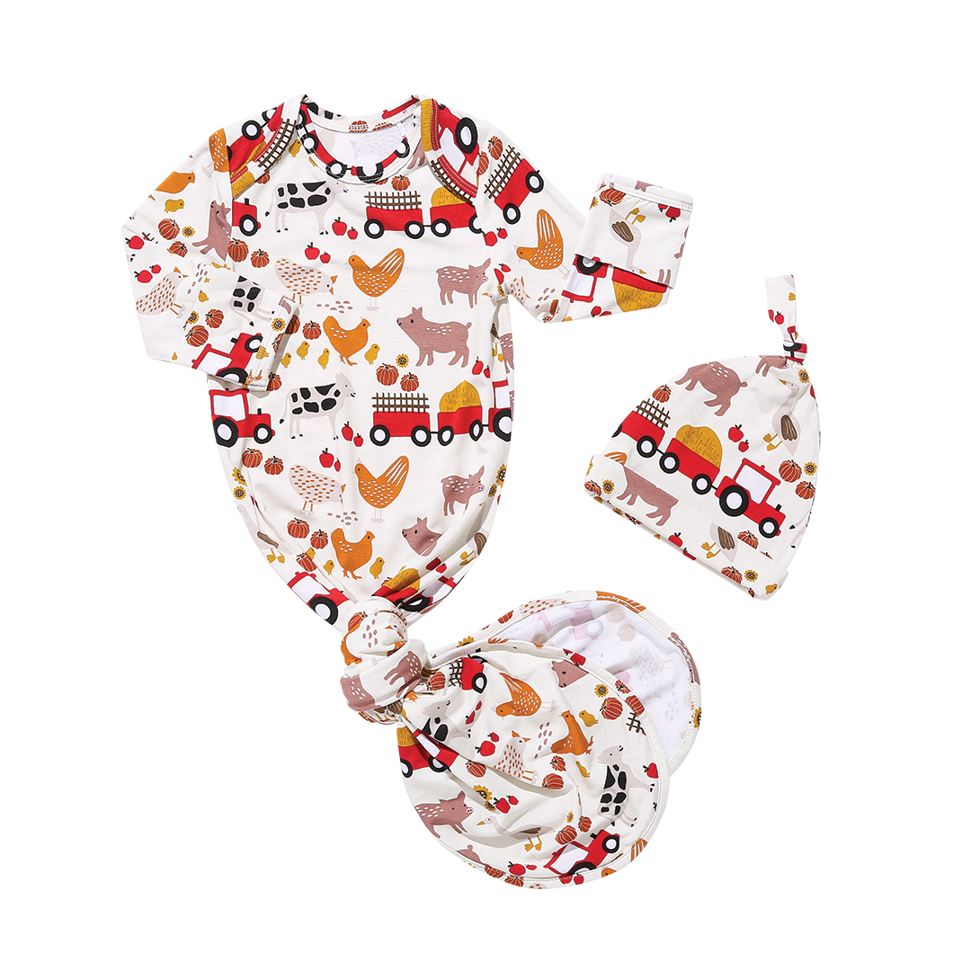 Farm Friends Bamboo Swaddle Knotted Gown