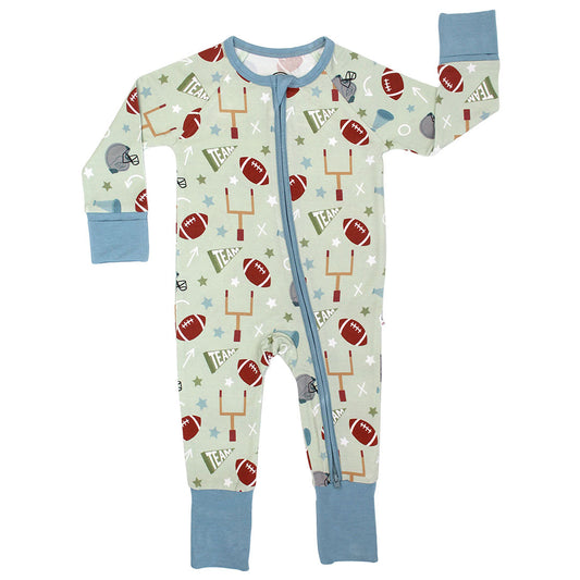 Game Day Green Football Bamboo Convertible Baby Pajamas