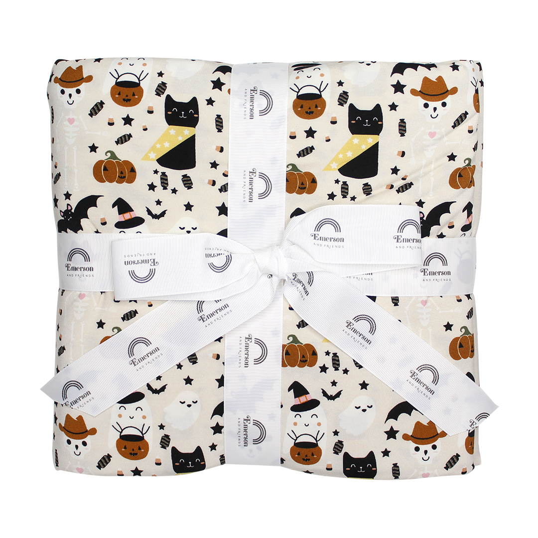 FINAL SALE Spooky Cute Halloween Beige Twin Size Bamboo Blanket