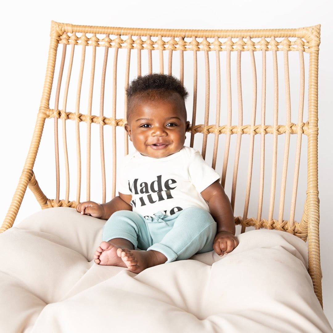 blue jogger pants gender neutral boy fall outfit winter clothes