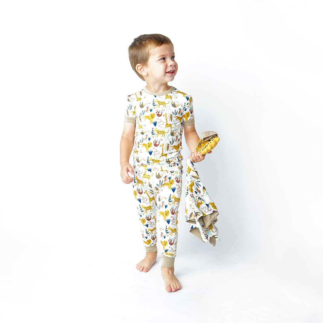 Jungle Friends Viscose Bamboo Short Sleeve Kids Pajama Pants Set