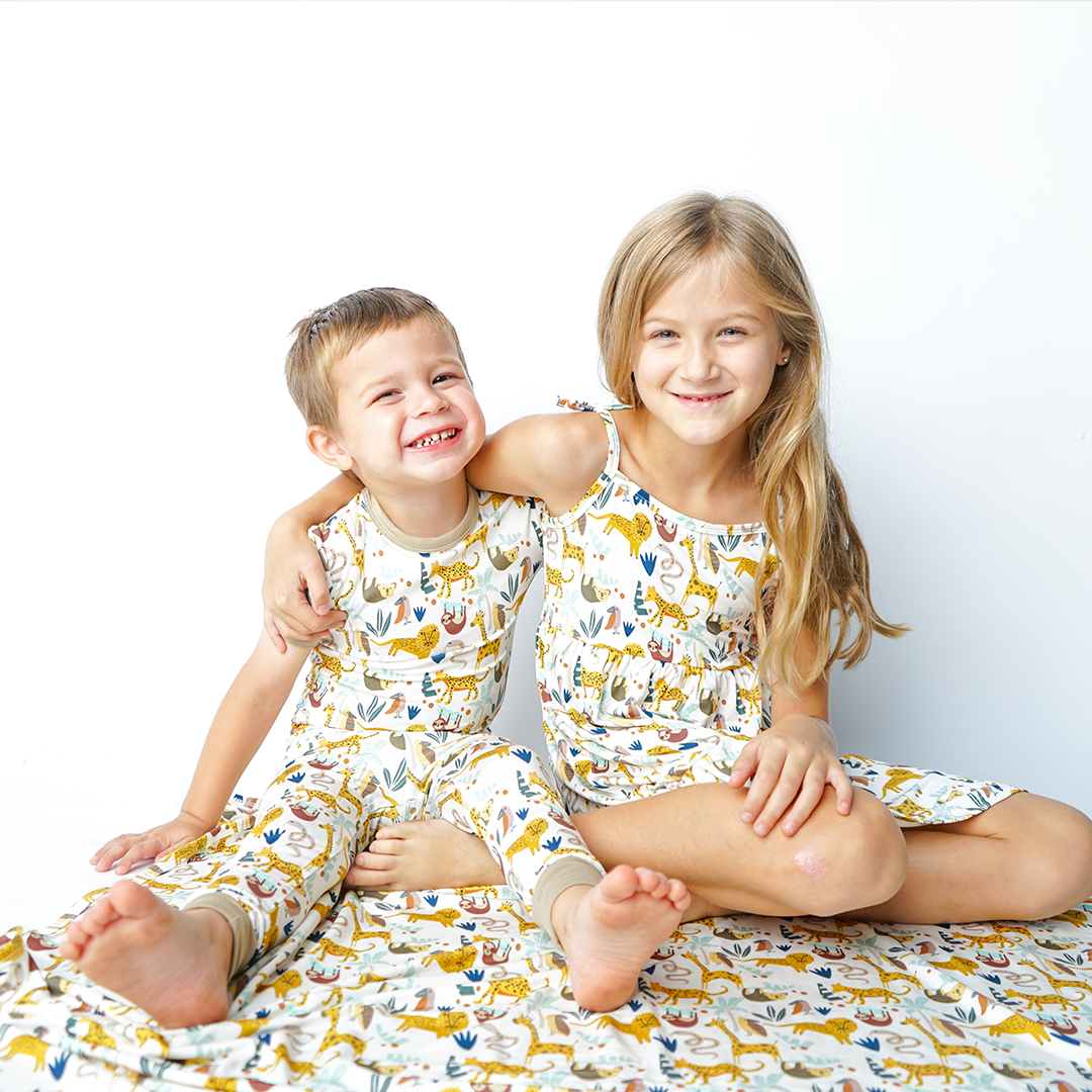 Jungle Friends Viscose Bamboo Short Sleeve Kids Pajama Pants Set