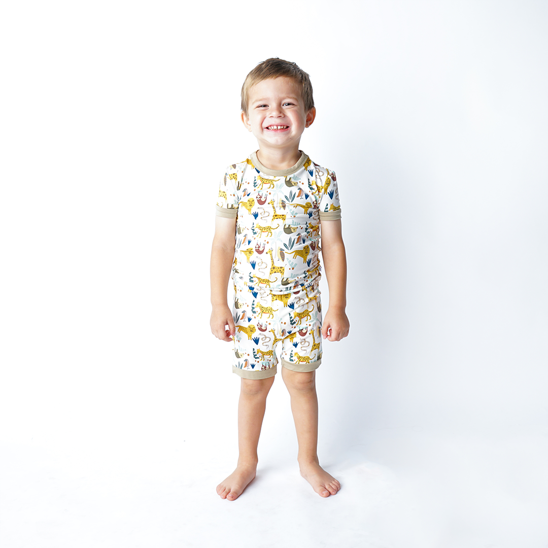 *FINAL SALE* Jungle Friends Viscose Bamboo Short Sleeve Kids Pajama Shorts Set