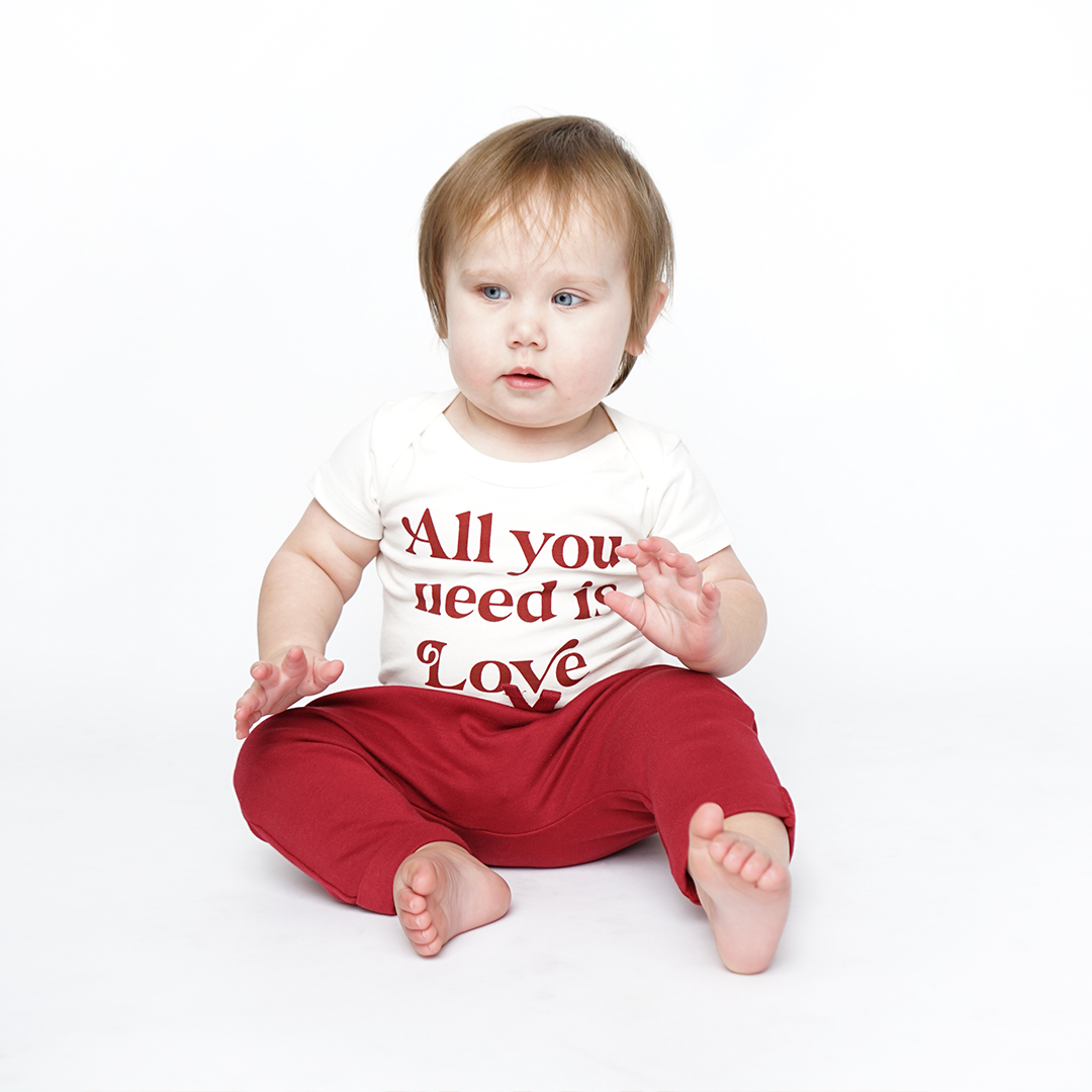 FINAL SALE All You Need is Love Short Sleeve Cotton Baby Onesie