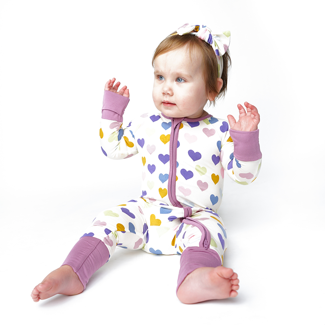 Little Love Purple Hearts Viscose Bamboo Headband Bow