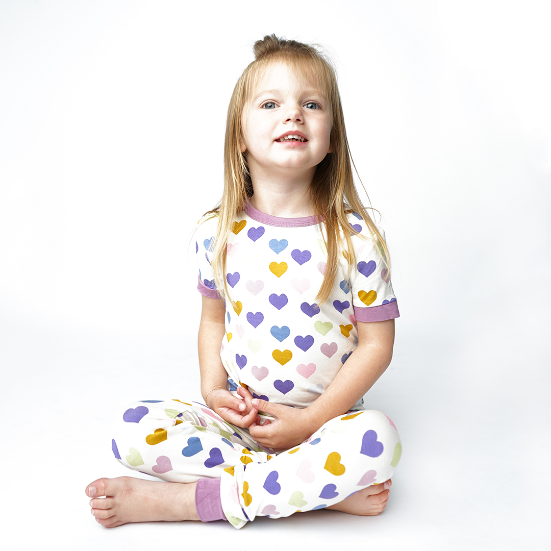 Little Love Purple Hearts Viscose Bamboo Kids Short Sleeve Pajama Set