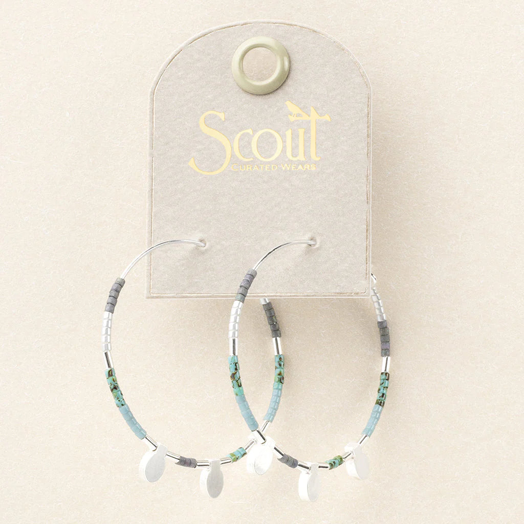 Chromacolor Miyuki Turquoise Multi/Silver Large Hoop Earrings