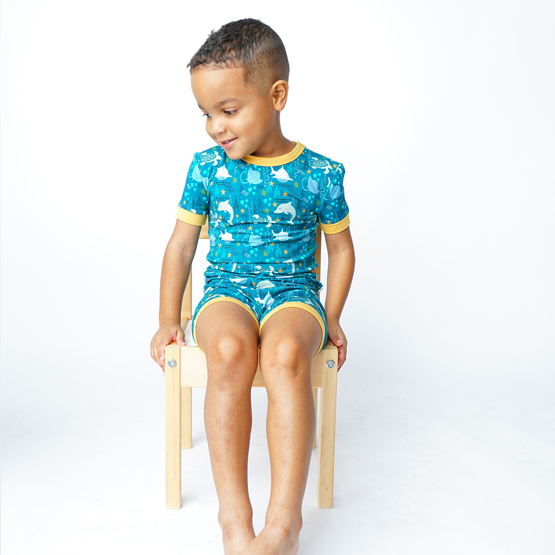 *FINAL SALE* Ocean Friends Viscose Bamboo Short Sleeve Kids Pajama Shorts Set