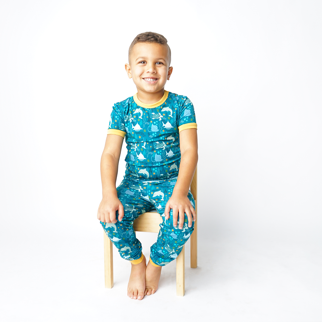 Ocean Friends Viscose Bamboo Short Sleeve Kids Pajama Pants Set