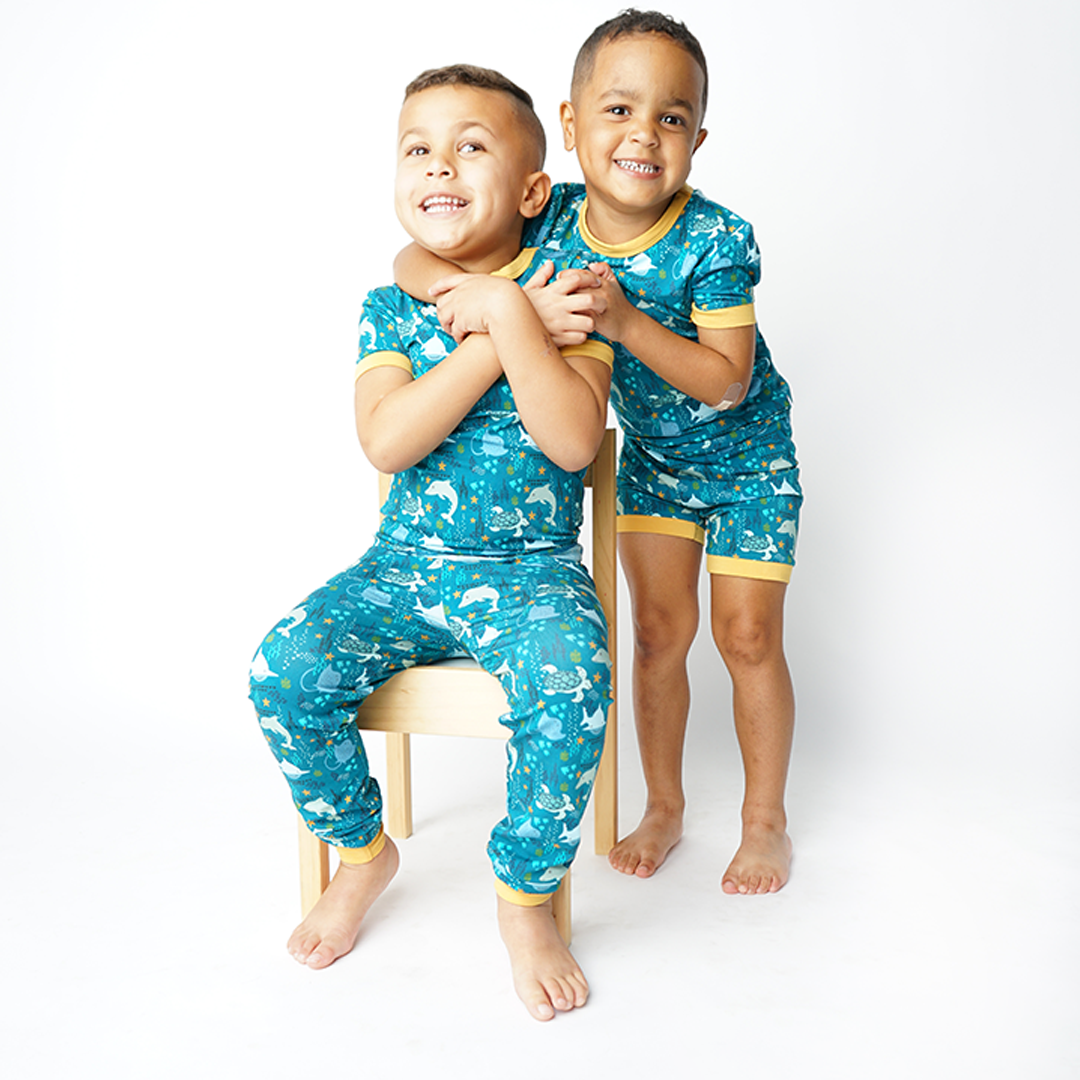 Ocean Friends Viscose Bamboo Short Sleeve Kids Pajama Pants Set