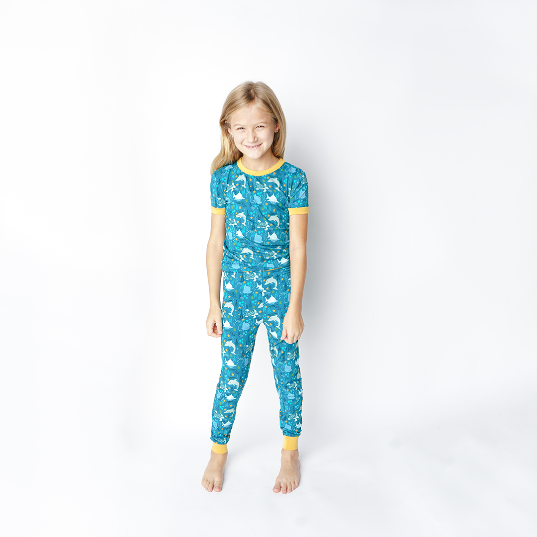 Ocean Friends Viscose Bamboo Short Sleeve Kids Pajama Pants Set