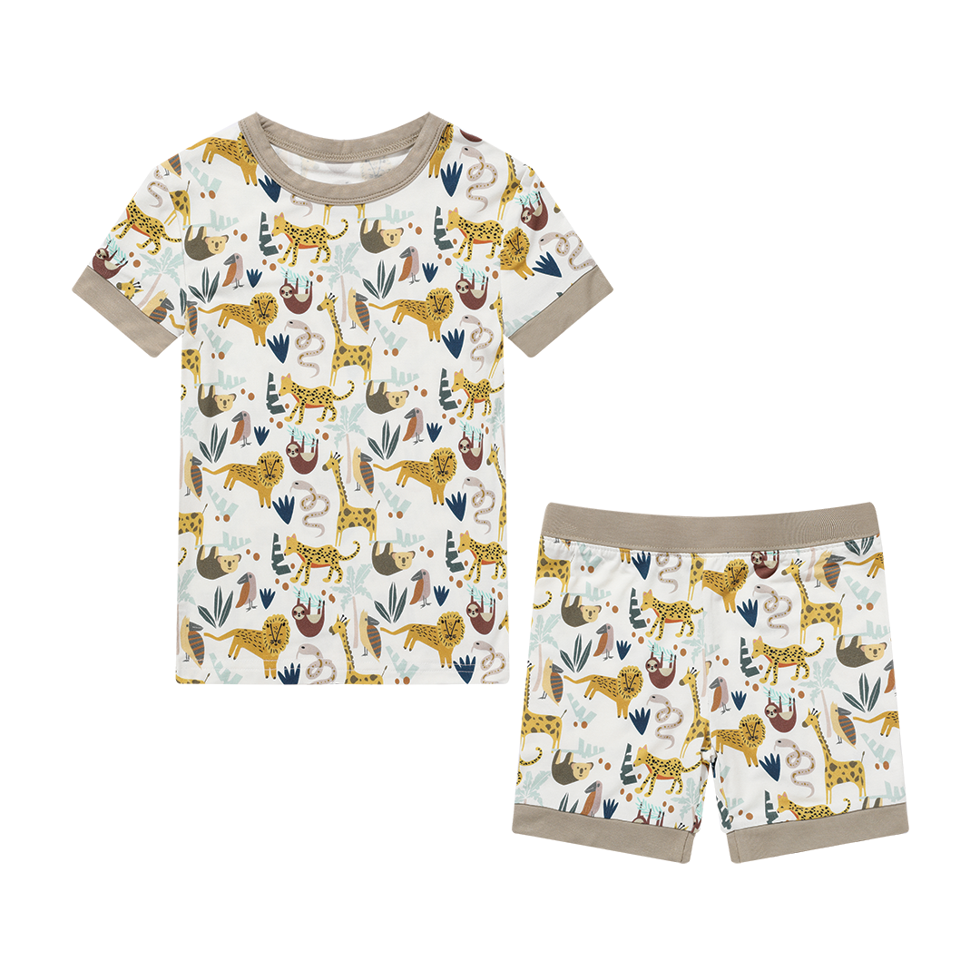 FINAL SALE Jungle Friends Viscose Bamboo Short Sleeve Kids Pajama Shorts Set