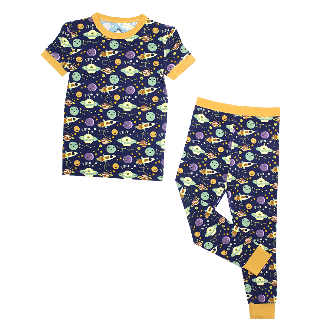 Out of This World Short Sleeve Bamboo Kids Pajama Pants Set
