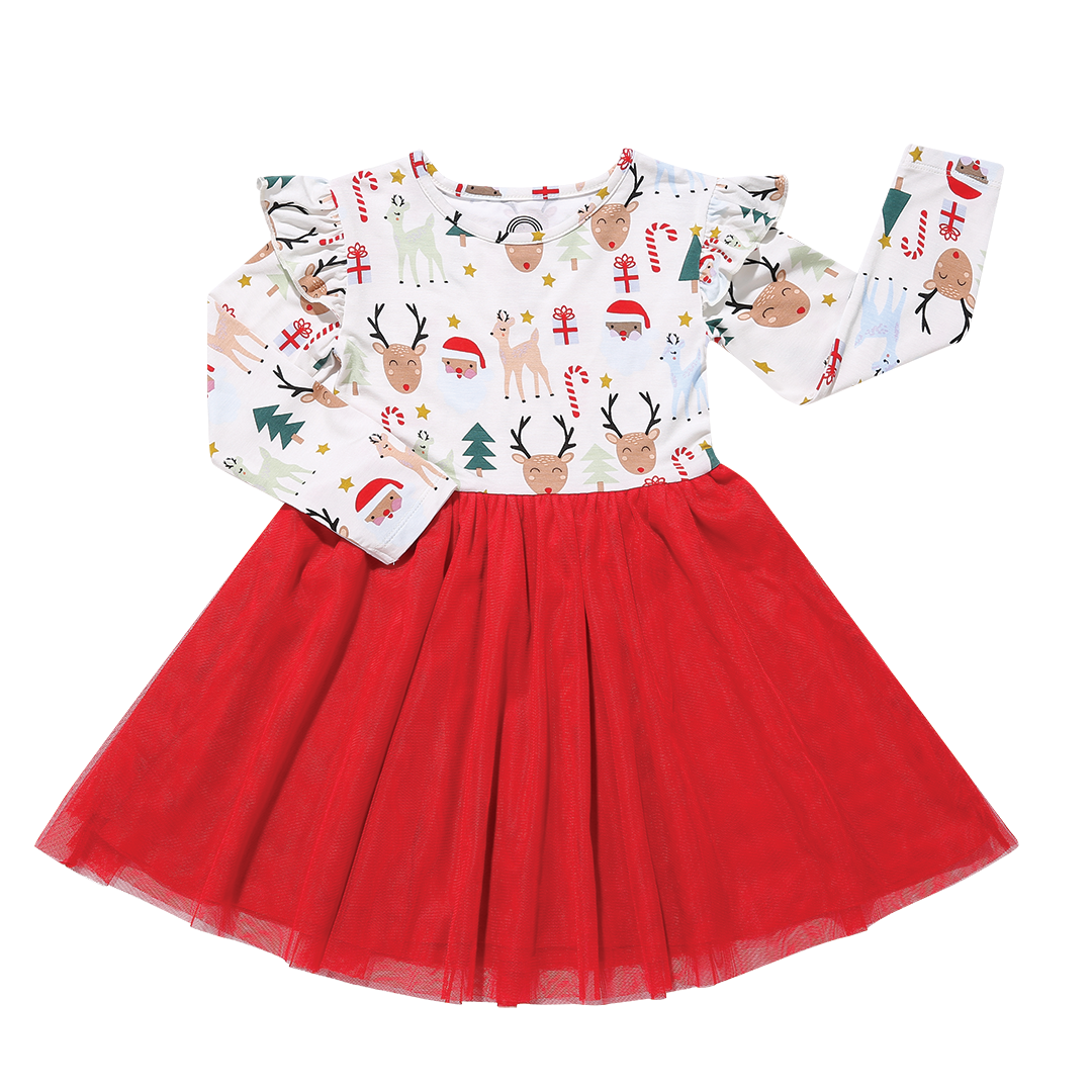 FINAL SALE Santa and Friends Christmas Bamboo Tulle Dress