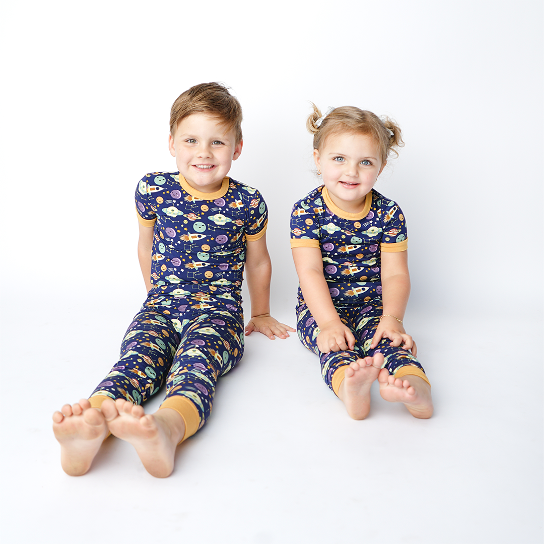 Out of This World Short Sleeve Bamboo Kids Pajama Pants Set