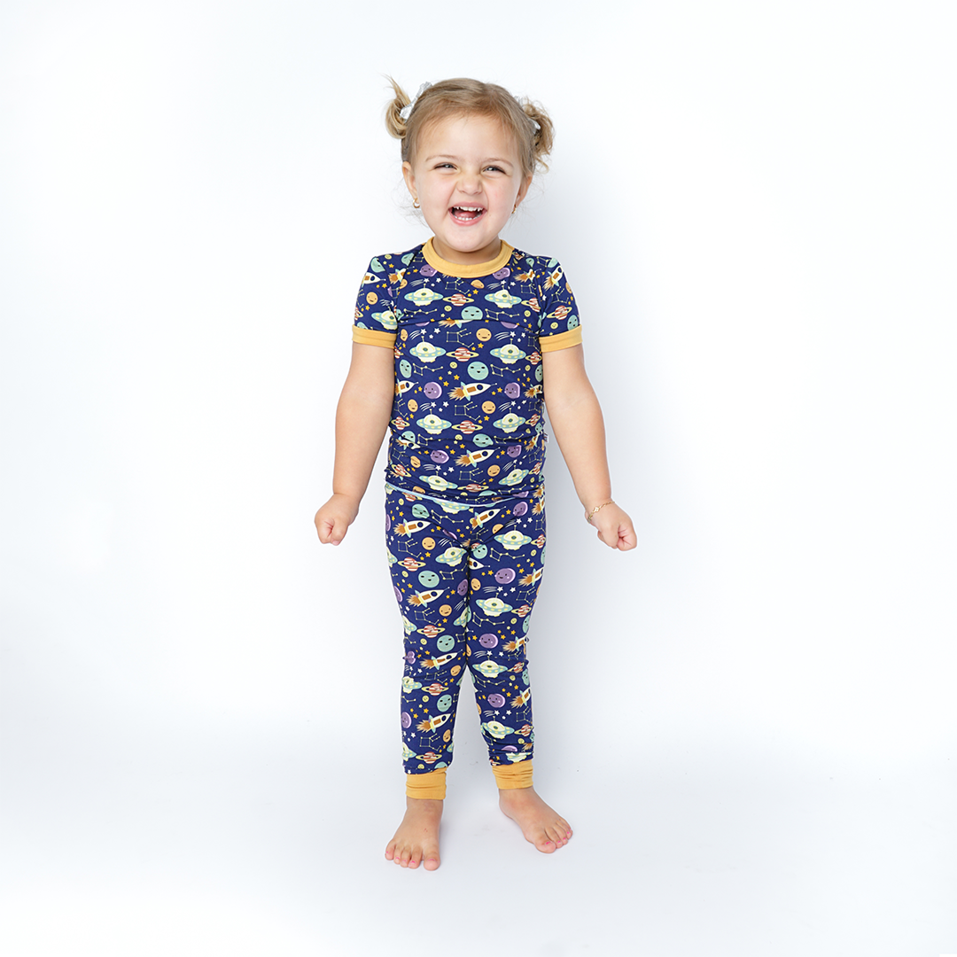 Out of This World Short Sleeve Bamboo Kids Pajama Pants Set