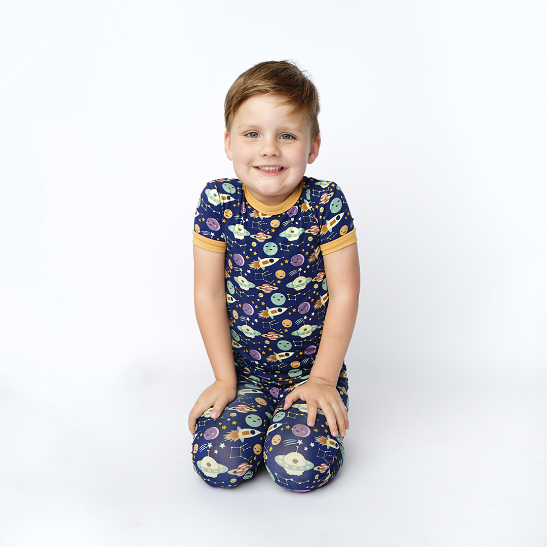 Out of This World Short Sleeve Bamboo Kids Pajama Pants Set