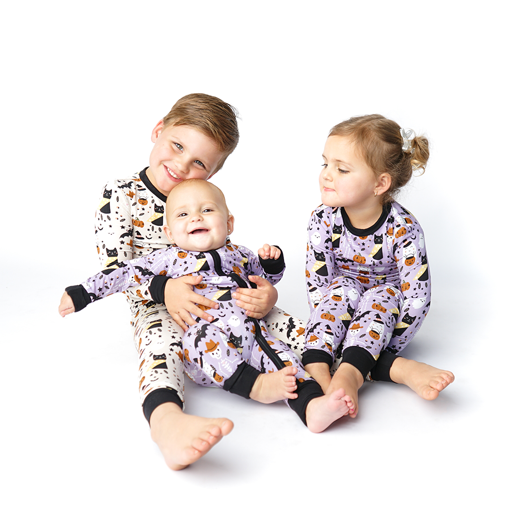 Spooky Cute Halloween Long Sleeve Purple Kids Bamboo Pajama Set