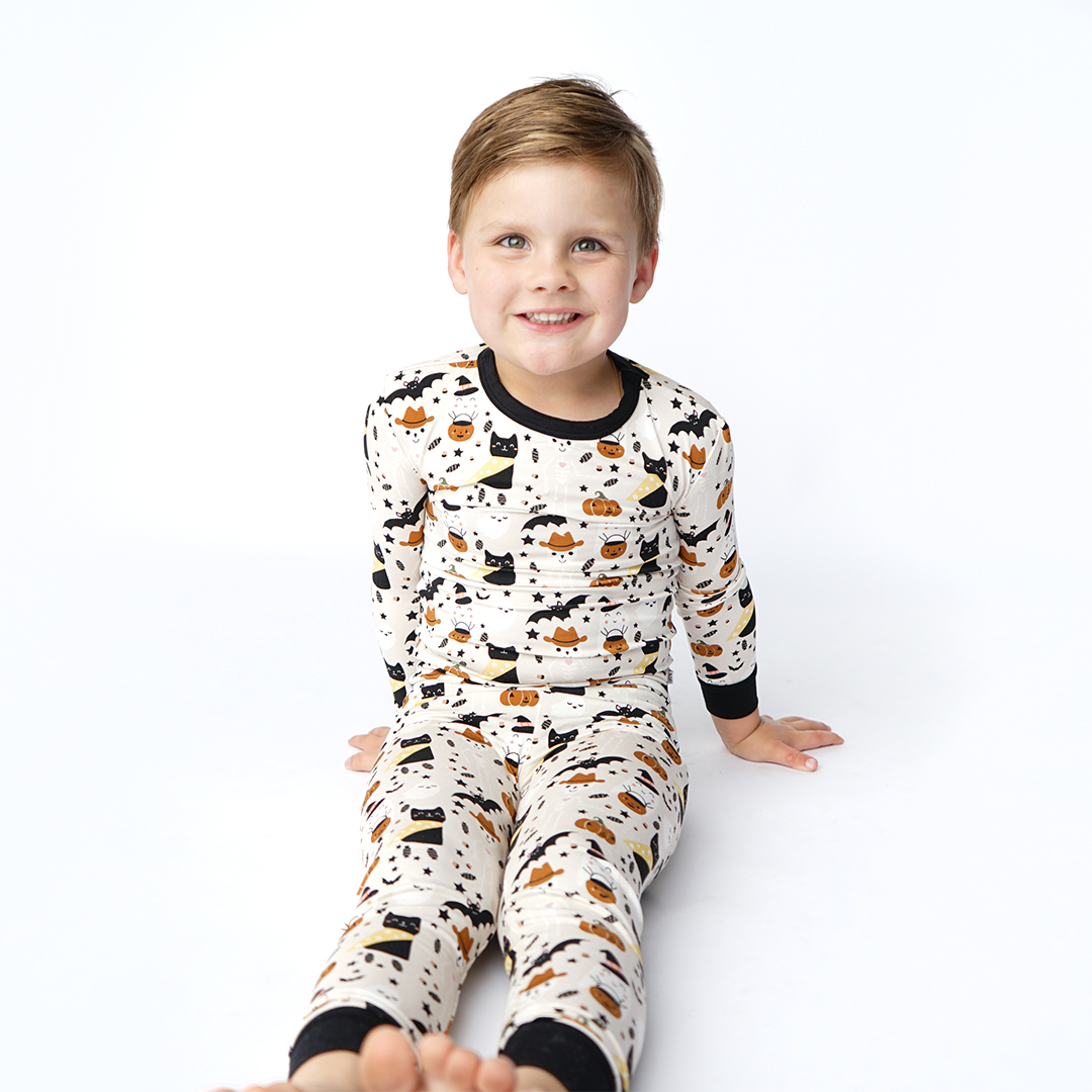 Spooky Cute Halloween Beige Kids Bamboo Pajama Set