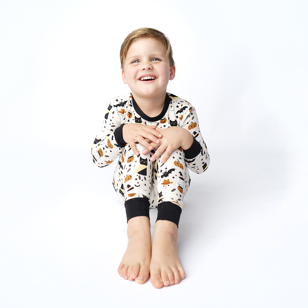Spooky Cute Halloween Beige Kids Bamboo Pajama Set