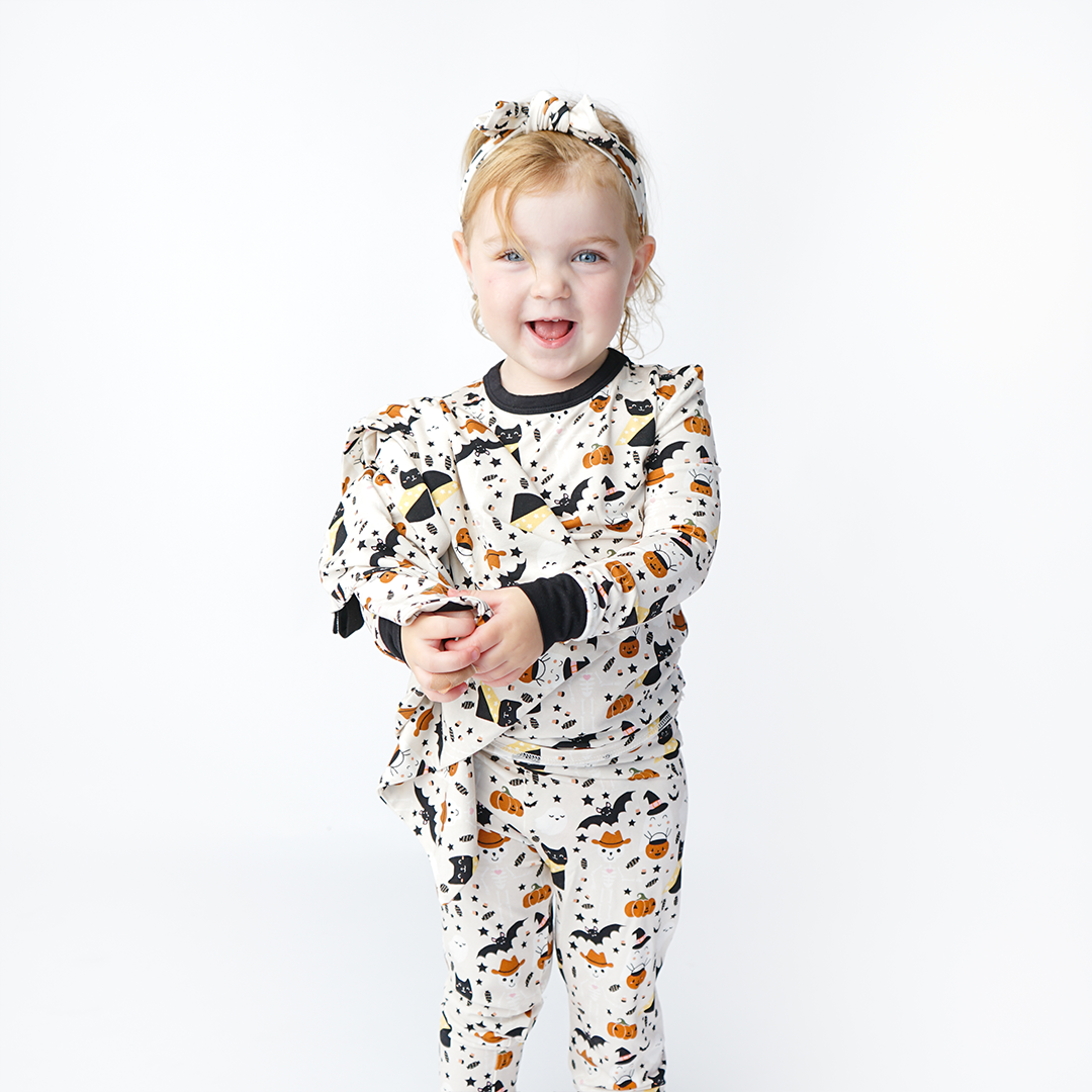 Spooky Cute Halloween Beige Kids Bamboo Pajama Set