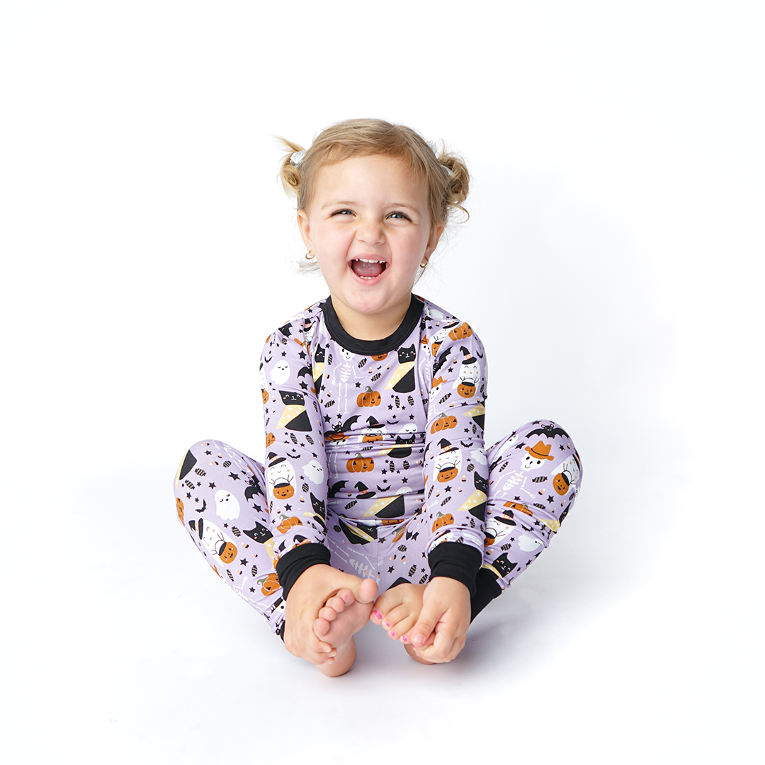 Spooky Cute Halloween Long Sleeve Purple Kids Bamboo Pajama Set