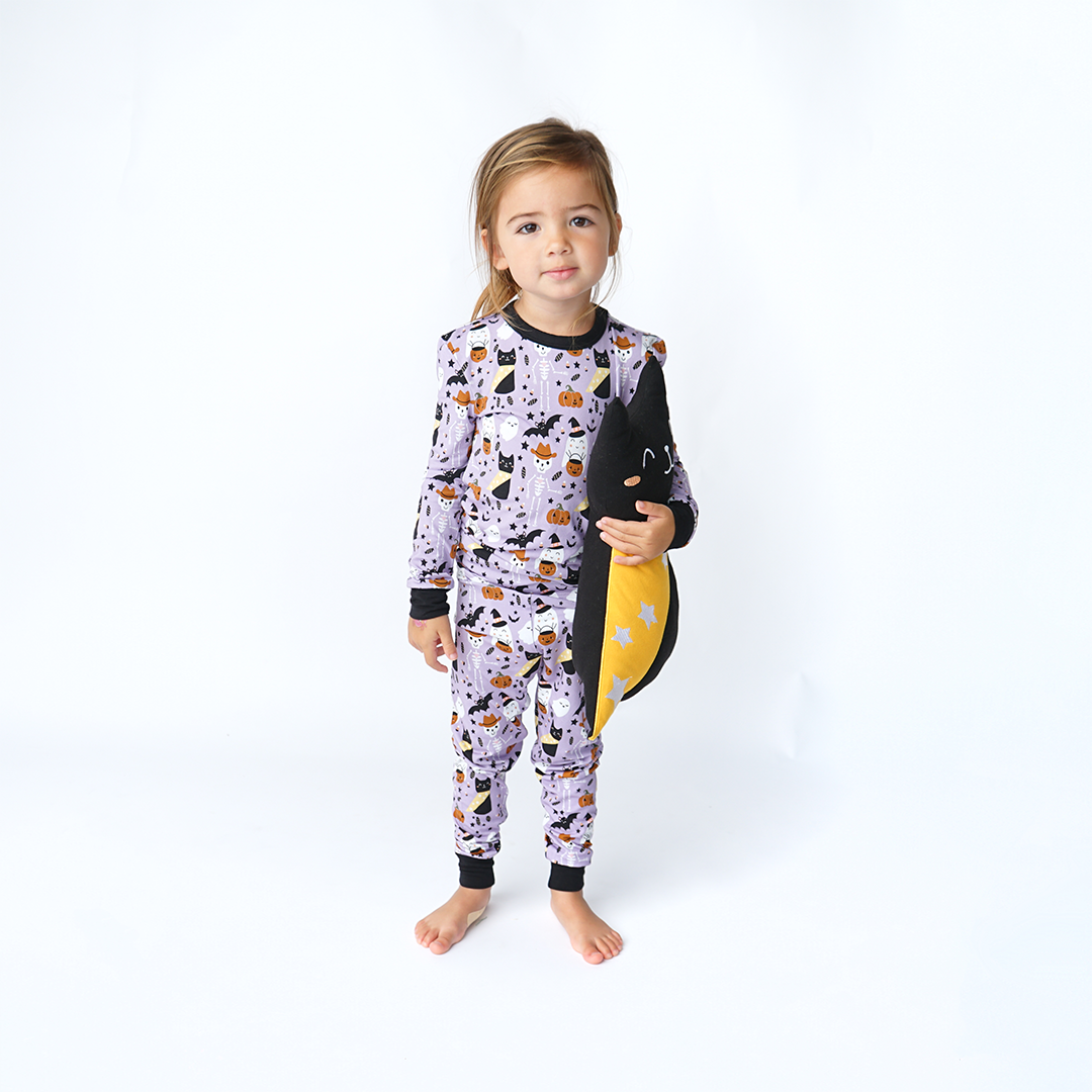 Spooky Cute Halloween Long Sleeve Purple Kids Bamboo Pajama Set