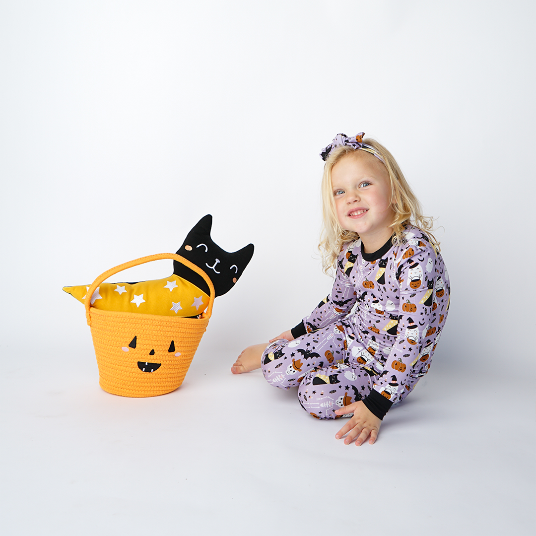 Spooky Cute Halloween Long Sleeve Purple Kids Bamboo Pajama Set