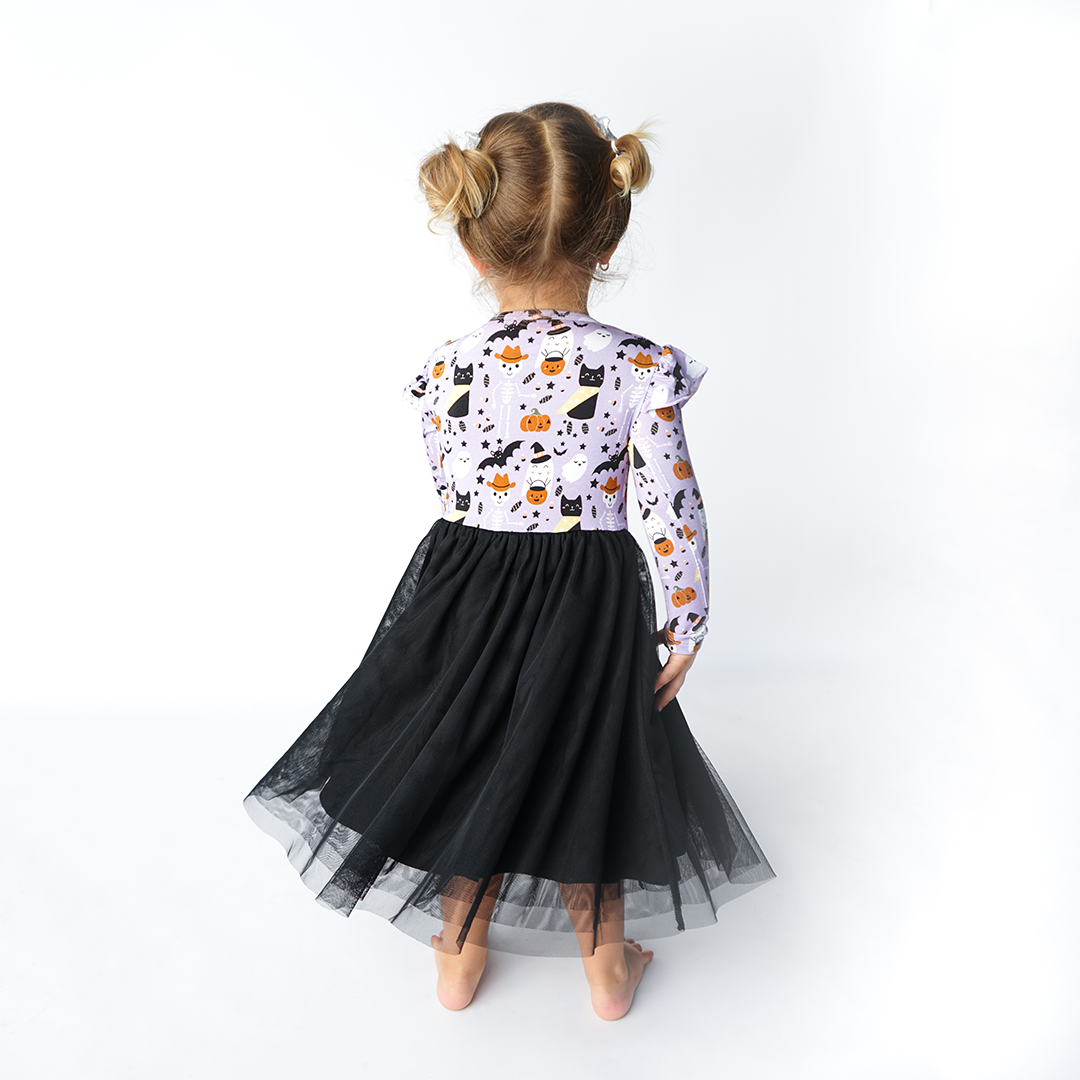 Spooky Cute Halloween Purple Bamboo Tulle Twirl Dress