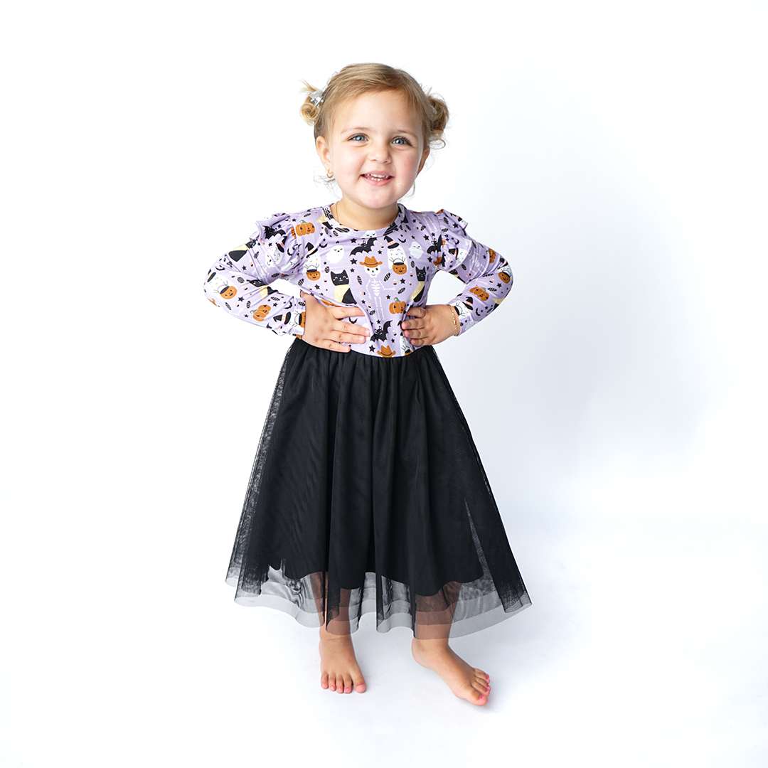 Spooky Cute Halloween Purple Bamboo Tulle Twirl Dress