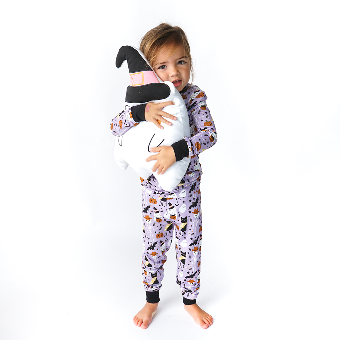 Spooky Cute Halloween Long Sleeve Purple Kids Bamboo Pajama Set