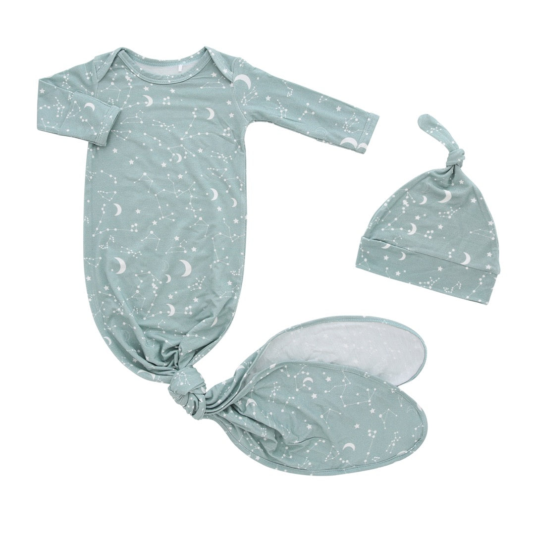 Stargazer Bamboo Swaddle Knotted Gown and Hat