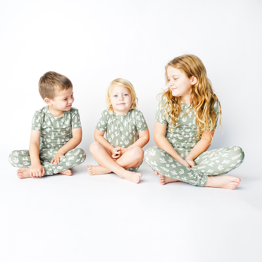 Stay Sharp Cactus Viscose Bamboo Short Sleeve Kids Pajama Shorts Set