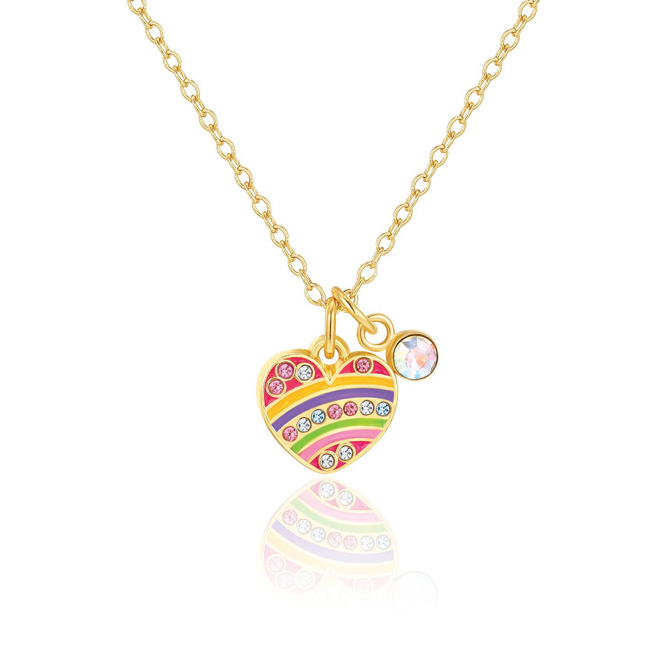 Crystal Rainbow Heart Sweet Petite Necklace