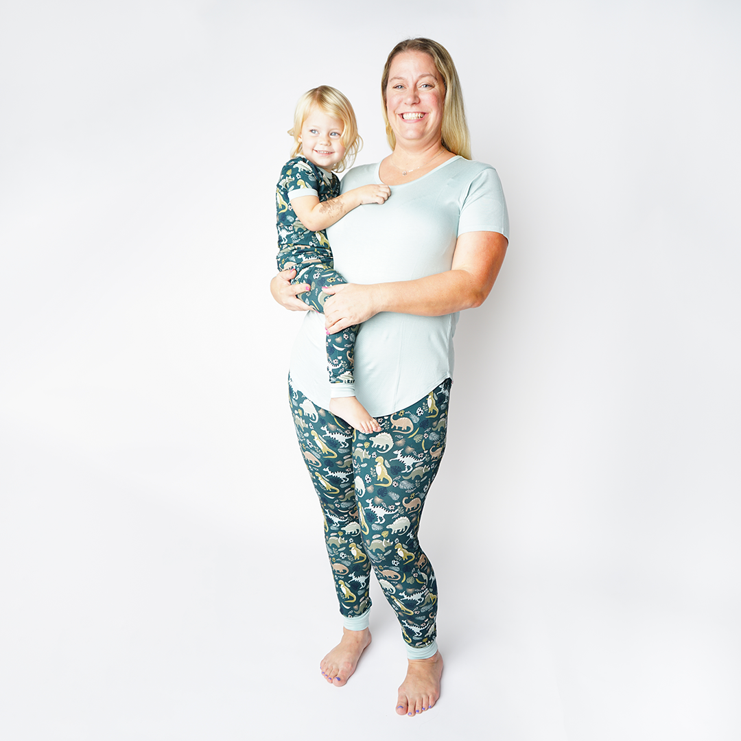 Prehistoric Friends Dinosaur Two-Piece Bamboo Short Sleeve Kids Pajama Pants Set
