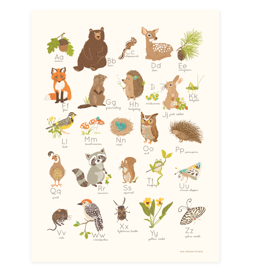 Woodland Alphabet 12" x 16" Art Print