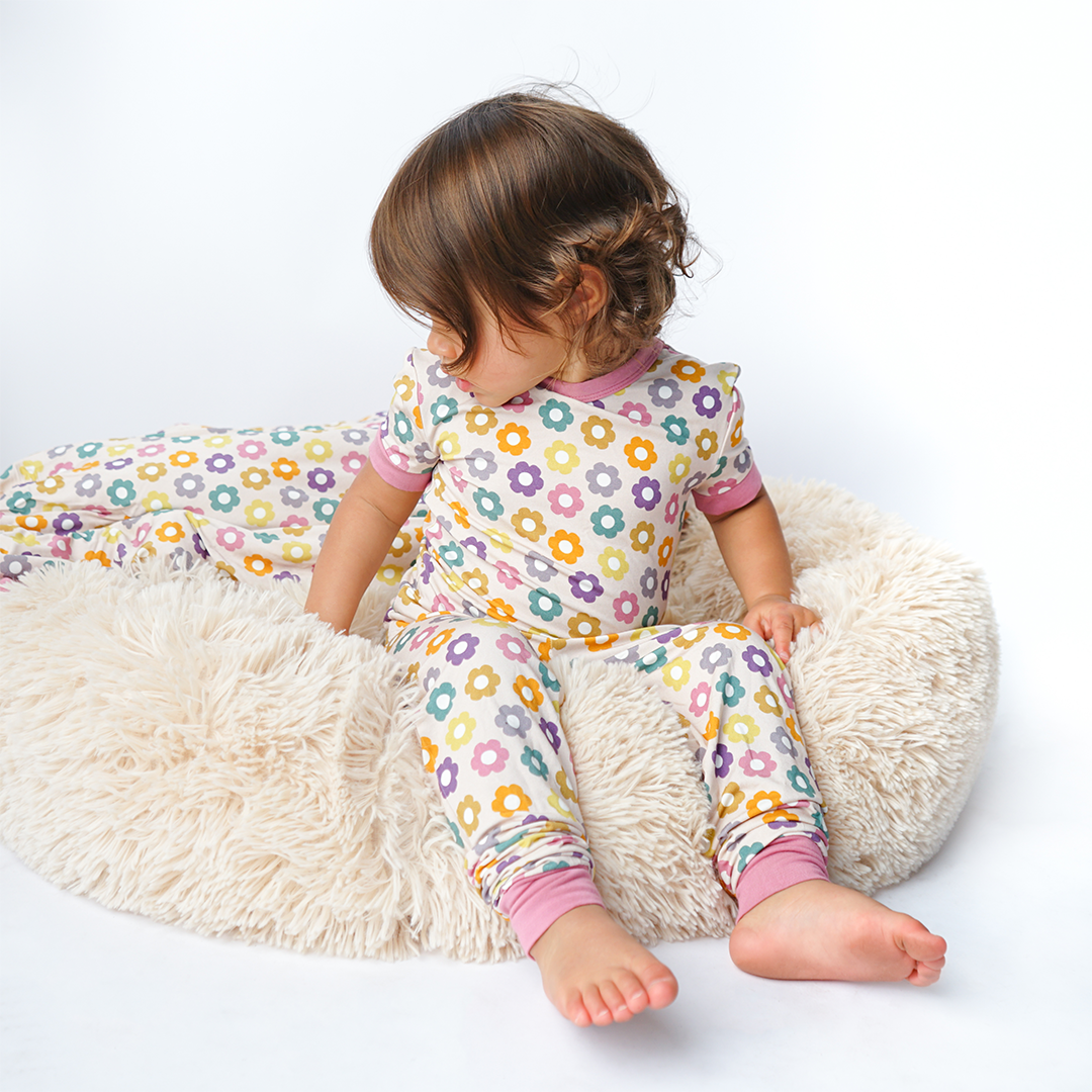 Feeling Groovy Short Sleeve Bamboo Kids Pajama Pants Set
