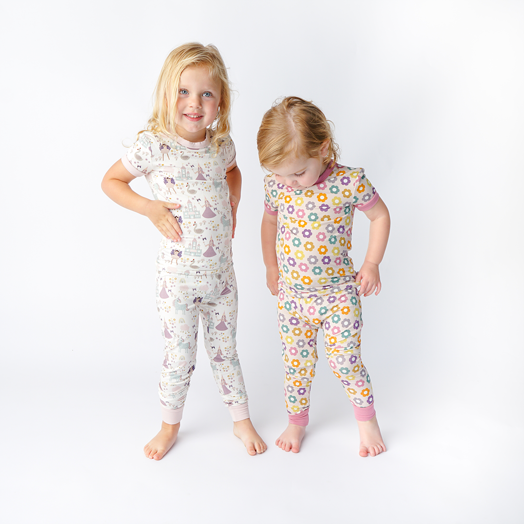 Feeling Groovy Short Sleeve Bamboo Kids Pajama Pants Set