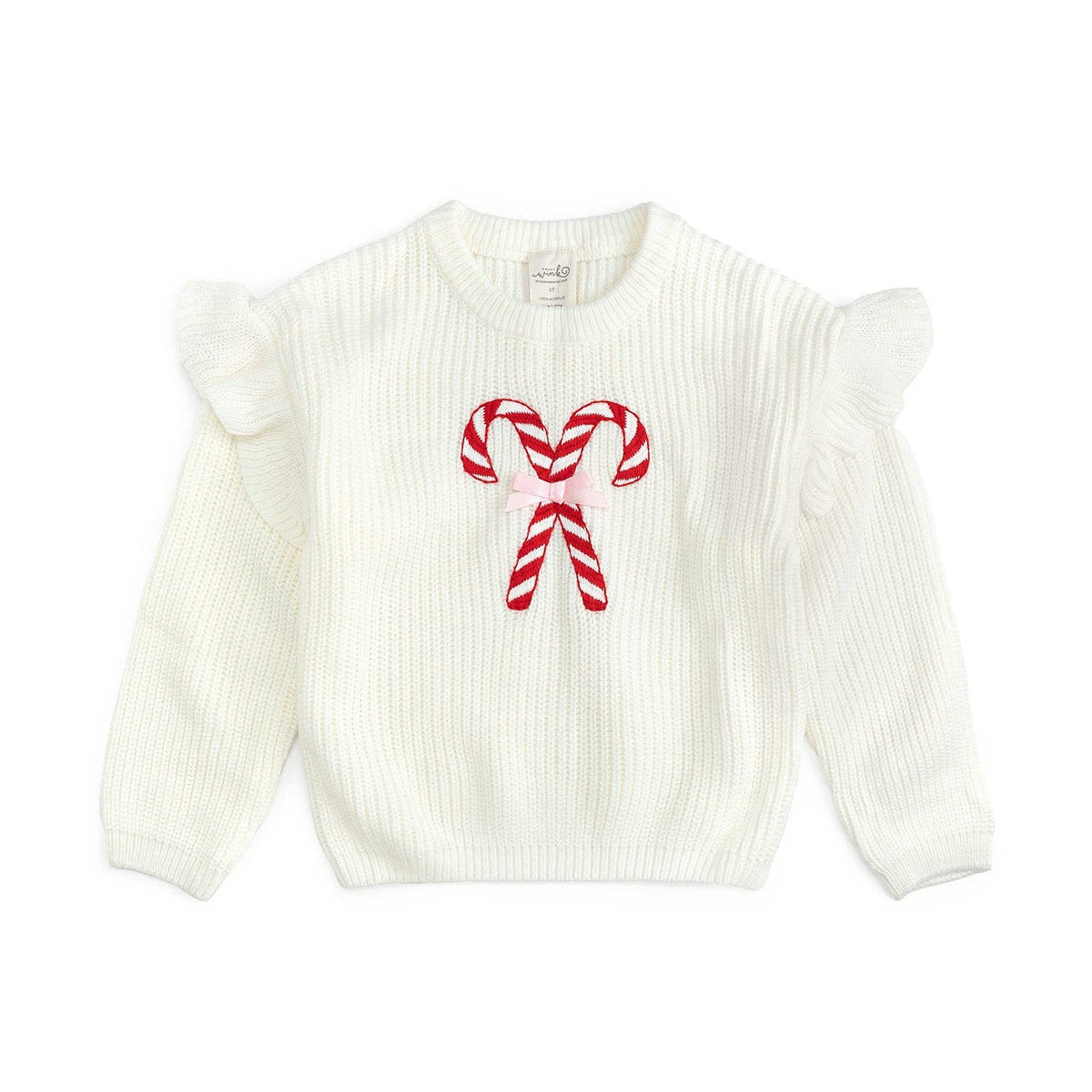 Sweet Wink - Candy Cane Christmas Ruffle Sweater - Kids Clothing -Holiday