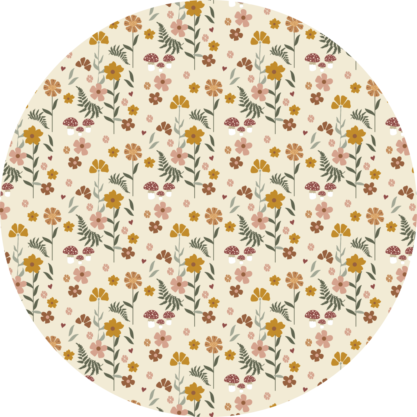 Round print circle with a floral pattern on a white background