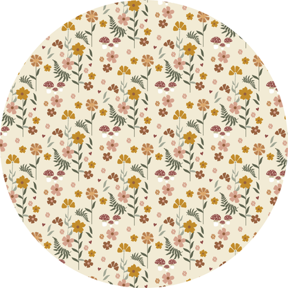 Round print circle with a floral pattern on a white background