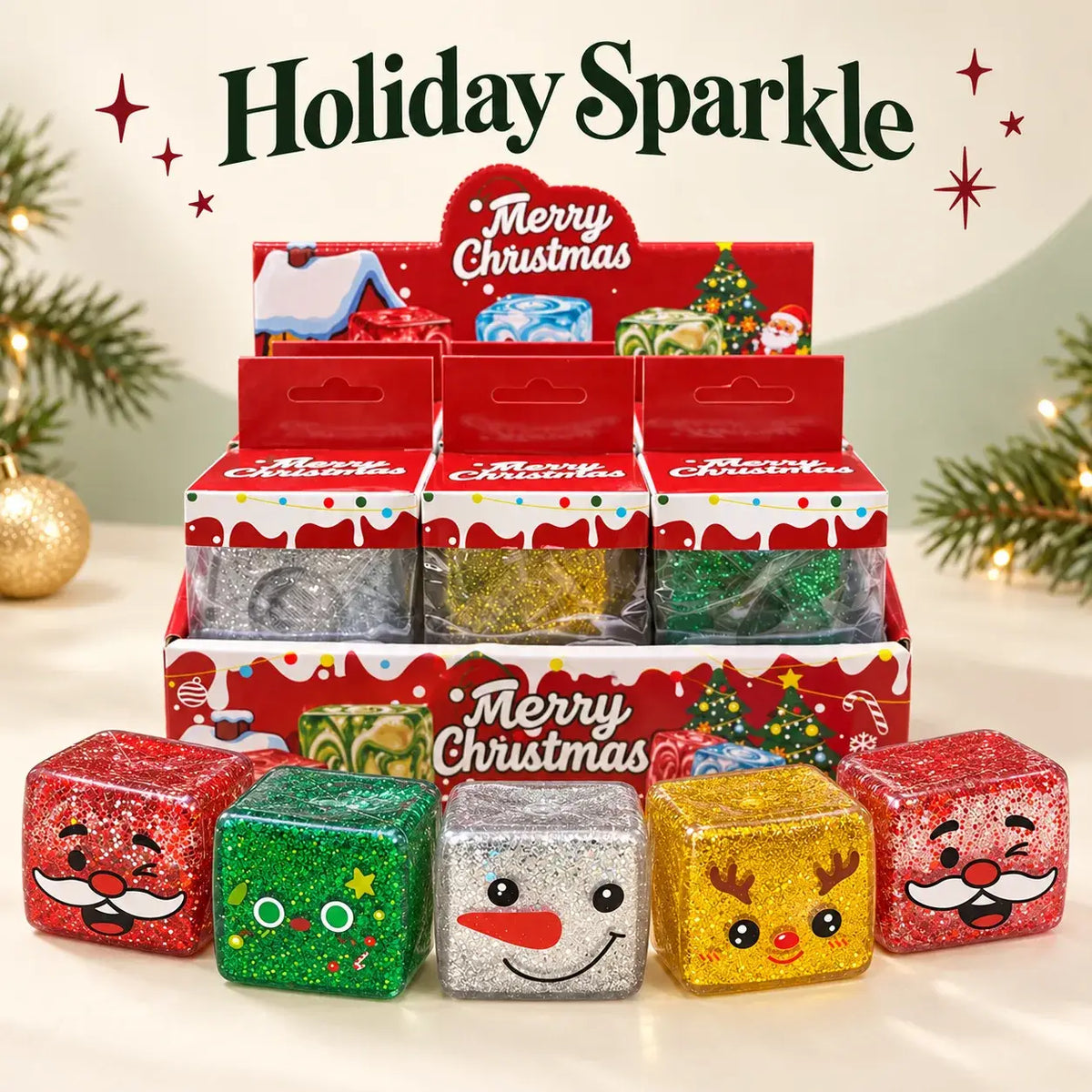 Toynex - Christmas Glitter Character Cube Squishy Stress Relief Toy